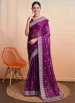 Blooming Burberry Purple Party Wear Embroidery Work Saree